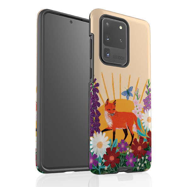Samsung phone case-Summer Fox By Lee Foster Wilson-Product Details Raised bevel to protect screen from scratches. Impact resistant polycarbonate shell and shock absorbing inner TPU liner. Secure fit with design wrapping around side of the case and full access to ports. Compatible with Qi-standard wireless charging. Thickness 1/8 inch (3mm), weight 30g. Compatibility See drop down menu for options, please select the right case as we print to order.-Stringberry