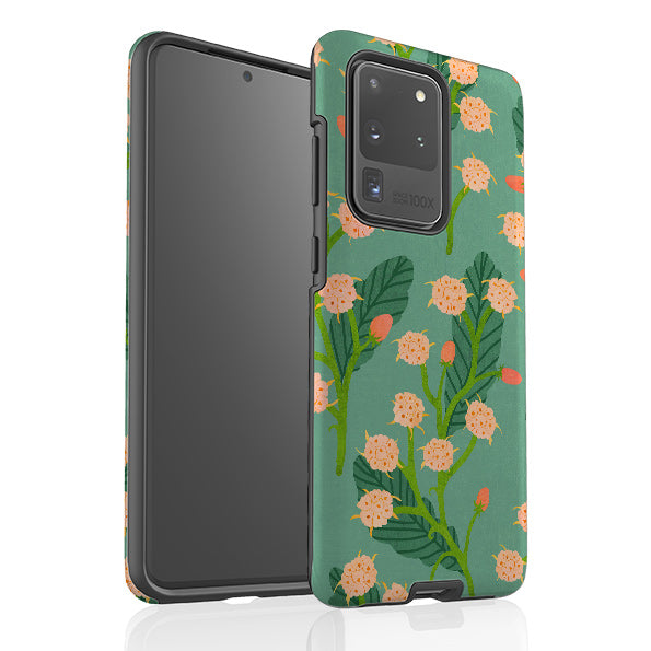 Samsung phone case-Summer Seeds Teal By Katherine Quinn-Product Details Raised bevel to protect screen from scratches. Impact resistant polycarbonate shell and shock absorbing inner TPU liner. Secure fit with design wrapping around side of the case and full access to ports. Compatible with Qi-standard wireless charging. Thickness 1/8 inch (3mm), weight 30g. Compatibility See drop down menu for options, please select the right case as we print to order.-Stringberry