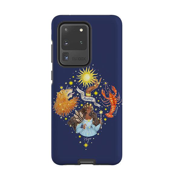 Samsung phone case-Summer Zodiac By Catherine Rowe-Product Details Raised bevel to protect screen from scratches. Impact resistant polycarbonate shell and shock absorbing inner TPU liner. Secure fit with design wrapping around side of the case and full access to ports. Compatible with Qi-standard wireless charging. Thickness 1/8 inch (3mm), weight 30g. Compatibility See drop down menu for options, please select the right case as we print to order.-Stringberry