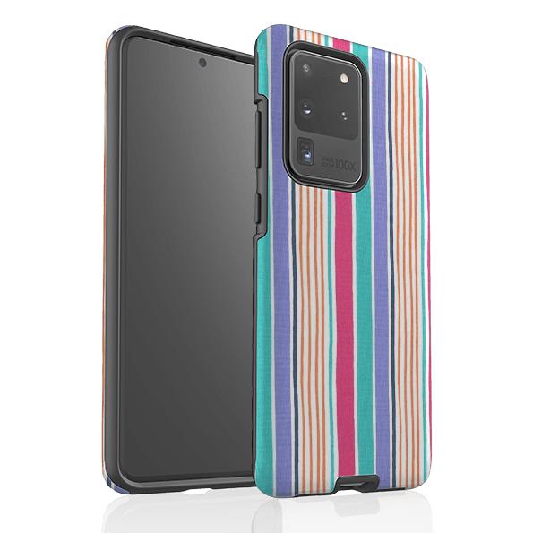 Samsung phone case-Sunrays Blue By Sarah Campbell-Product Details Raised bevel to protect screen from scratches. Impact resistant polycarbonate shell and shock absorbing inner TPU liner. Secure fit with design wrapping around side of the case and full access to ports. Compatible with Qi-standard wireless charging. Thickness 1/8 inch (3mm), weight 30g. Compatibility See drop down menu for options, please select the right case as we print to order.-Stringberry