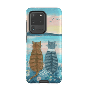 Samsung phone case-Sunset Cats 2 By Mary Stubberfield-Product Details Raised bevel to protect screen from scratches. Impact resistant polycarbonate shell and shock absorbing inner TPU liner. Secure fit with design wrapping around side of the case and full access to ports. Compatible with Qi-standard wireless charging. Thickness 1/8 inch (3mm), weight 30g. Compatibility See drop down menu for options, please select the right case as we print to order.-Stringberry