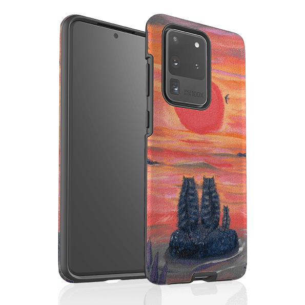 Samsung phone case-Sunset Cats By Mary Stubberfield-Product Details Raised bevel to protect screen from scratches. Impact resistant polycarbonate shell and shock absorbing inner TPU liner. Secure fit with design wrapping around side of the case and full access to ports. Compatible with Qi-standard wireless charging. Thickness 1/8 inch (3mm), weight 30g. Compatibility See drop down menu for options, please select the right case as we print to order.-Stringberry