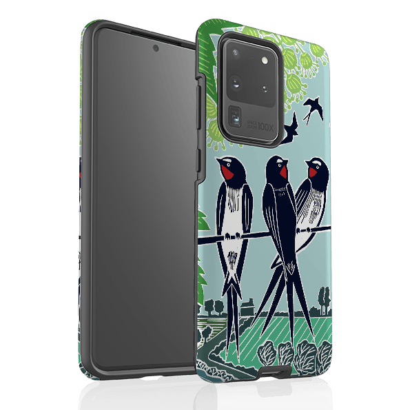 Samsung phone case-Swallows By Kate Heiss-Product Details Raised bevel to protect screen from scratches. Impact resistant polycarbonate shell and shock absorbing inner TPU liner. Secure fit with design wrapping around side of the case and full access to ports. Compatible with Qi-standard wireless charging. Thickness 1/8 inch (3mm), weight 30g. Compatibility See drop down menu for options, please select the right case as we print to order.-Stringberry