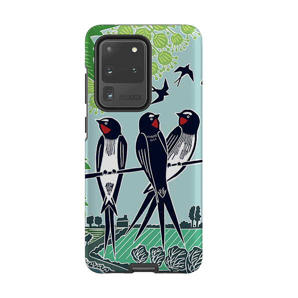 Samsung phone case-Swallows By Kate Heiss-Product Details Raised bevel to protect screen from scratches. Impact resistant polycarbonate shell and shock absorbing inner TPU liner. Secure fit with design wrapping around side of the case and full access to ports. Compatible with Qi-standard wireless charging. Thickness 1/8 inch (3mm), weight 30g. Compatibility See drop down menu for options, please select the right case as we print to order.-Stringberry