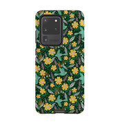 Samsung phone case-Sweet Birds Green By Lee Foster Wilson-Product Details Raised bevel to protect screen from scratches. Impact resistant polycarbonate shell and shock absorbing inner TPU liner. Secure fit with design wrapping around side of the case and full access to ports. Compatible with Qi-standard wireless charging. Thickness 1/8 inch (3mm), weight 30g. Compatibility See drop down menu for options, please select the right case as we print to order.-Stringberry