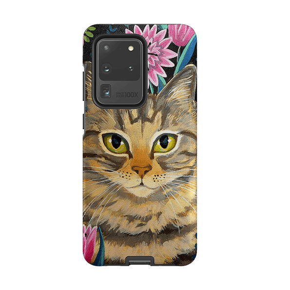 Samsung phone case-Tabby Cat By Mary Stubberfield-Product Details Raised bevel to protect screen from scratches. Impact resistant polycarbonate shell and shock absorbing inner TPU liner. Secure fit with design wrapping around side of the case and full access to ports. Compatible with Qi-standard wireless charging. Thickness 1/8 inch (3mm), weight 30g. Compatibility See drop down menu for options, please select the right case as we print to order.-Stringberry