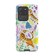 Samsung phone case-Tigers And Flowers By Bex Parkin-Product Details Raised bevel to protect screen from scratches. Impact resistant polycarbonate shell and shock absorbing inner TPU liner. Secure fit with design wrapping around side of the case and full access to ports. Compatible with Qi-standard wireless charging. Thickness 1/8 inch (3mm), weight 30g. Compatibility See drop down menu for options, please select the right case as we print to order.-Stringberry
