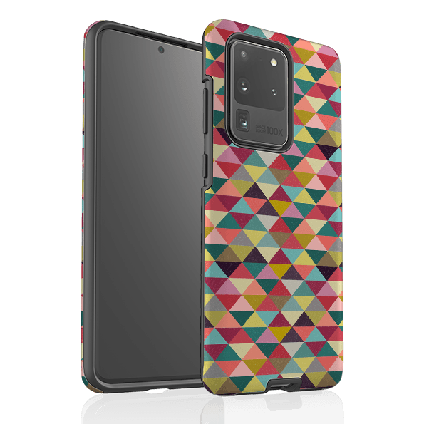 Samsung phone case-Triangle Geometric By Suzy Taylor-Product Details Raised bevel to protect screen from scratches. Impact resistant polycarbonate shell and shock absorbing inner TPU liner. Secure fit with design wrapping around side of the case and full access to ports. Compatible with Qi-standard wireless charging. Thickness 1/8 inch (3mm), weight 30g. Compatibility See drop down menu for options, please select the right case as we print to order.-Stringberry