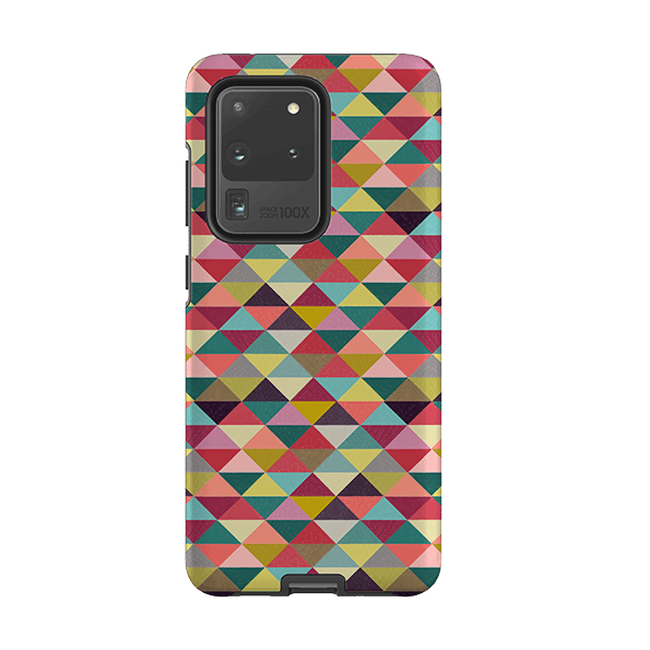 Samsung phone case-Triangle Geometric By Suzy Taylor-Product Details Raised bevel to protect screen from scratches. Impact resistant polycarbonate shell and shock absorbing inner TPU liner. Secure fit with design wrapping around side of the case and full access to ports. Compatible with Qi-standard wireless charging. Thickness 1/8 inch (3mm), weight 30g. Compatibility See drop down menu for options, please select the right case as we print to order.-Stringberry