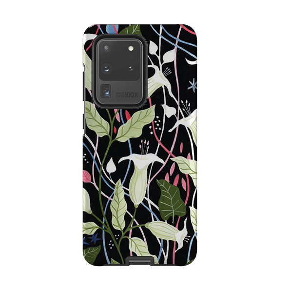 Samsung phone case-Trumpet Flowers By Bex Parkin-Product Details Raised bevel to protect screen from scratches. Impact resistant polycarbonate shell and shock absorbing inner TPU liner. Secure fit with design wrapping around side of the case and full access to ports. Compatible with Qi-standard wireless charging. Thickness 1/8 inch (3mm), weight 30g. Compatibility See drop down menu for options, please select the right case as we print to order.-Stringberry
