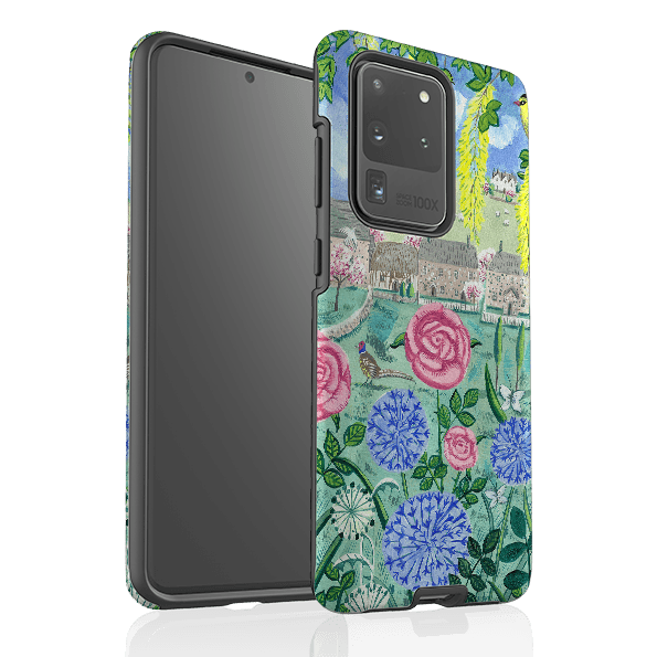 Samsung phone case-Village Floral By Mary Stubberfield-Product Details Raised bevel to protect screen from scratches. Impact resistant polycarbonate shell and shock absorbing inner TPU liner. Secure fit with design wrapping around side of the case and full access to ports. Compatible with Qi-standard wireless charging. Thickness 1/8 inch (3mm), weight 30g. Compatibility See drop down menu for options, please select the right case as we print to order.-Stringberry