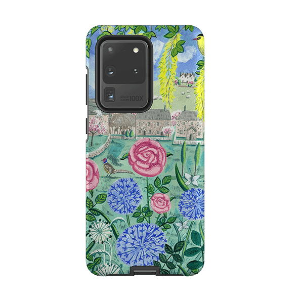 Samsung phone case-Village Floral By Mary Stubberfield-Product Details Raised bevel to protect screen from scratches. Impact resistant polycarbonate shell and shock absorbing inner TPU liner. Secure fit with design wrapping around side of the case and full access to ports. Compatible with Qi-standard wireless charging. Thickness 1/8 inch (3mm), weight 30g. Compatibility See drop down menu for options, please select the right case as we print to order.-Stringberry