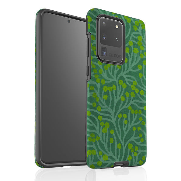 Samsung phone case-Vine Green And Teal By Katherine Quinn-Product Details Raised bevel to protect screen from scratches. Impact resistant polycarbonate shell and shock absorbing inner TPU liner. Secure fit with design wrapping around side of the case and full access to ports. Compatible with Qi-standard wireless charging. Thickness 1/8 inch (3mm), weight 30g. Compatibility See drop down menu for options, please select the right case as we print to order.-Stringberry