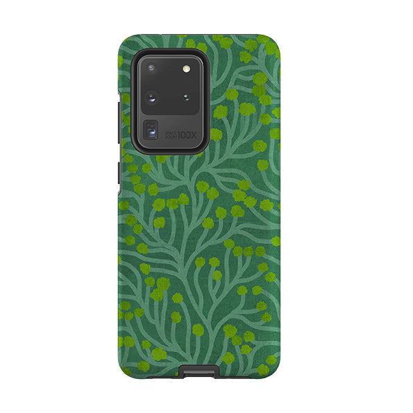 Samsung phone case-Vine Green And Teal By Katherine Quinn-Product Details Raised bevel to protect screen from scratches. Impact resistant polycarbonate shell and shock absorbing inner TPU liner. Secure fit with design wrapping around side of the case and full access to ports. Compatible with Qi-standard wireless charging. Thickness 1/8 inch (3mm), weight 30g. Compatibility See drop down menu for options, please select the right case as we print to order.-Stringberry