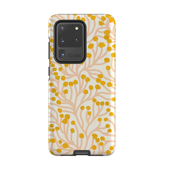 Samsung phone case-Vine Pink and Ochre By Katherine Quinn-Product Details Raised bevel to protect screen from scratches. Impact resistant polycarbonate shell and shock absorbing inner TPU liner. Secure fit with design wrapping around side of the case and full access to ports. Compatible with Qi-standard wireless charging. Thickness 1/8 inch (3mm), weight 30g. Compatibility See drop down menu for options, please select the right case as we print to order.-Stringberry