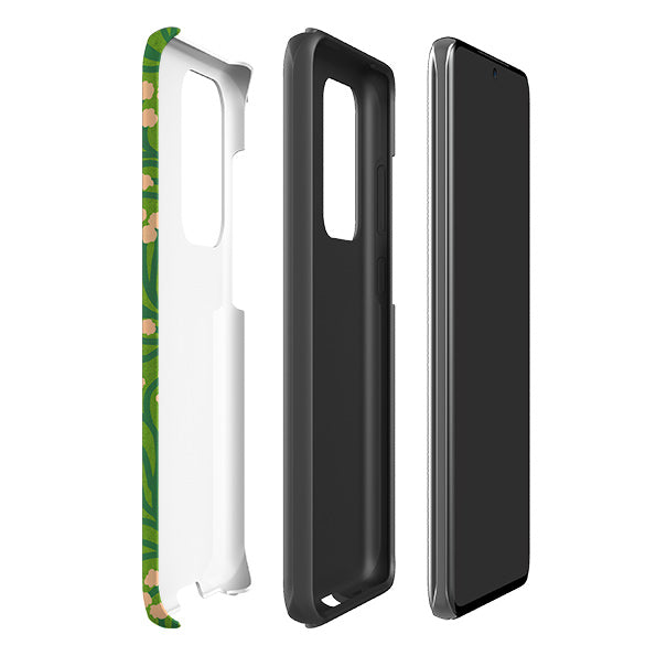 Samsung phone case-Vine Pink And Teal By Katherine Quinn-Product Details Raised bevel to protect screen from scratches. Impact resistant polycarbonate shell and shock absorbing inner TPU liner. Secure fit with design wrapping around side of the case and full access to ports. Compatible with Qi-standard wireless charging. Thickness 1/8 inch (3mm), weight 30g. Compatibility See drop down menu for options, please select the right case as we print to order.-Stringberry