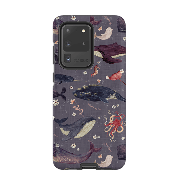 Samsung phone case-Whale Song Lavender By Katherine Quinn-Product Details Raised bevel to protect screen from scratches. Impact resistant polycarbonate shell and shock absorbing inner TPU liner. Secure fit with design wrapping around side of the case and full access to ports. Compatible with Qi-standard wireless charging. Thickness 1/8 inch (3mm), weight 30g. Compatibility See drop down menu for options, please select the right case as we print to order.-Stringberry