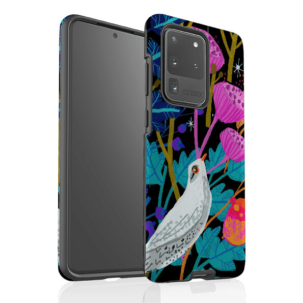 Samsung phone case-White Bird By Claire West-Product Details Raised bevel to protect screen from scratches. Impact resistant polycarbonate shell and shock absorbing inner TPU liner. Secure fit with design wrapping around side of the case and full access to ports. Compatible with Qi-standard wireless charging. Thickness 1/8 inch (3mm), weight 30g. Compatibility See drop down menu for options, please select the right case as we print to order.-Stringberry