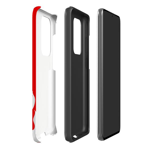 Samsung phone case-White Flames-Product Details Raised bevel to protect screen from scratches. Impact resistant polycarbonate shell and shock absorbing inner TPU liner. Secure fit with design wrapping around side of the case and full access to ports. Compatible with Qi-standard wireless charging. Thickness 1/8 inch (3mm), weight 30g. Compatibility See drop down menu for options, please select the right case as we print to order.-Stringberry