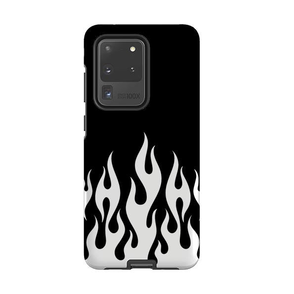 Samsung phone case-White Flames-Product Details Raised bevel to protect screen from scratches. Impact resistant polycarbonate shell and shock absorbing inner TPU liner. Secure fit with design wrapping around side of the case and full access to ports. Compatible with Qi-standard wireless charging. Thickness 1/8 inch (3mm), weight 30g. Compatibility See drop down menu for options, please select the right case as we print to order.-Stringberry