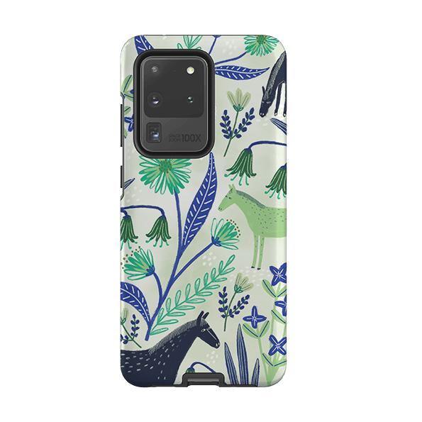 Samsung phone case-Wild Ponies Green By Lee Foster Wilson-Product Details Raised bevel to protect screen from scratches. Impact resistant polycarbonate shell and shock absorbing inner TPU liner. Secure fit with design wrapping around side of the case and full access to ports. Compatible with Qi-standard wireless charging. Thickness 1/8 inch (3mm), weight 30g. Compatibility See drop down menu for options, please select the right case as we print to order.-Stringberry