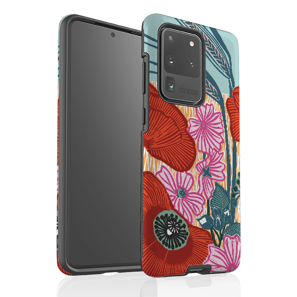 Samsung phone case-Wild Poppies By Kate Heiss-Product Details Raised bevel to protect screen from scratches. Impact resistant polycarbonate shell and shock absorbing inner TPU liner. Secure fit with design wrapping around side of the case and full access to ports. Compatible with Qi-standard wireless charging. Thickness 1/8 inch (3mm), weight 30g. Compatibility See drop down menu for options, please select the right case as we print to order.-Stringberry