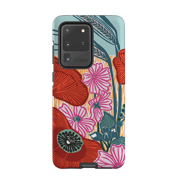 Samsung phone case-Wild Poppies By Kate Heiss-Product Details Raised bevel to protect screen from scratches. Impact resistant polycarbonate shell and shock absorbing inner TPU liner. Secure fit with design wrapping around side of the case and full access to ports. Compatible with Qi-standard wireless charging. Thickness 1/8 inch (3mm), weight 30g. Compatibility See drop down menu for options, please select the right case as we print to order.-Stringberry
