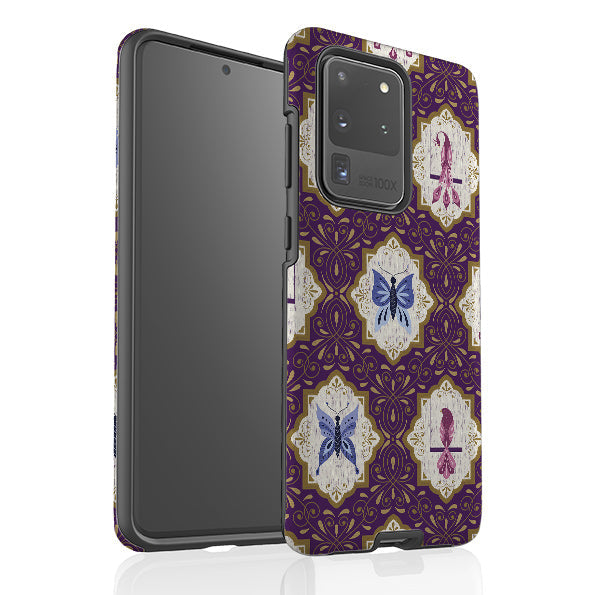 Samsung phone case-Wingframes Purple By Jenny Zemanek-Product Details Raised bevel to protect screen from scratches. Impact resistant polycarbonate shell and shock absorbing inner TPU liner. Secure fit with design wrapping around side of the case and full access to ports. Compatible with Qi-standard wireless charging. Thickness 1/8 inch (3mm), weight 30g. Compatibility See drop down menu for options, please select the right case as we print to order.-Stringberry