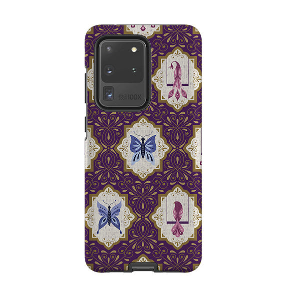 Samsung phone case-Wingframes Purple By Jenny Zemanek-Product Details Raised bevel to protect screen from scratches. Impact resistant polycarbonate shell and shock absorbing inner TPU liner. Secure fit with design wrapping around side of the case and full access to ports. Compatible with Qi-standard wireless charging. Thickness 1/8 inch (3mm), weight 30g. Compatibility See drop down menu for options, please select the right case as we print to order.-Stringberry