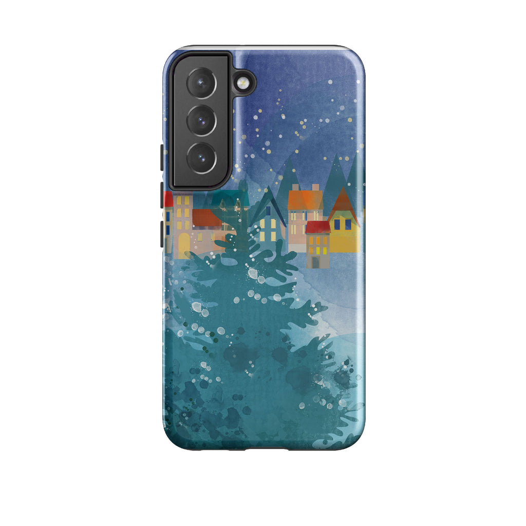 Samsung phone case-Winter Town-Product Details Raised bevel to protect screen from scratches. Impact resistant polycarbonate shell and shock absorbing inner TPU liner. Secure fit with design wrapping around side of the case and full access to ports. Compatible with Qi-standard wireless charging. Thickness 1/8 inch (3mm), weight 30g. Compatibility See drop down menu for options, please select the right case as we print to order.-Stringberry