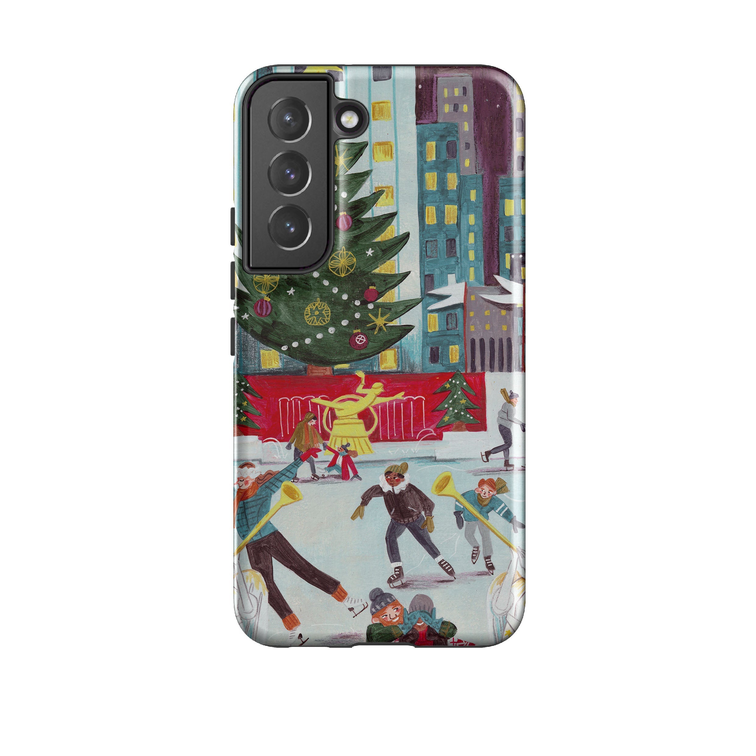Samsung phone case-Xmas In New York By Caroline Bonne Muller-Product Details Raised bevel to protect screen from scratches. Impact resistant polycarbonate shell and shock absorbing inner TPU liner. Secure fit with design wrapping around side of the case and full access to ports. Compatible with Qi-standard wireless charging. Thickness 1/8 inch (3mm), weight 30g. Compatibility See drop down menu for options, please select the right case as we print to order.-Stringberry