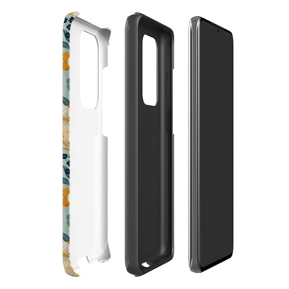 Samsung phone case-Yellow And Blue Floral By Katherine Quinn-Product Details Raised bevel to protect screen from scratches. Impact resistant polycarbonate shell and shock absorbing inner TPU liner. Secure fit with design wrapping around side of the case and full access to ports. Compatible with Qi-standard wireless charging. Thickness 1/8 inch (3mm), weight 30g. Compatibility See drop down menu for options, please select the right case as we print to order.-Stringberry
