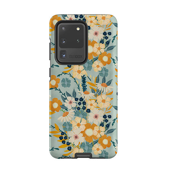 Samsung phone case-Yellow And Blue Floral By Katherine Quinn-Product Details Raised bevel to protect screen from scratches. Impact resistant polycarbonate shell and shock absorbing inner TPU liner. Secure fit with design wrapping around side of the case and full access to ports. Compatible with Qi-standard wireless charging. Thickness 1/8 inch (3mm), weight 30g. Compatibility See drop down menu for options, please select the right case as we print to order.-Stringberry