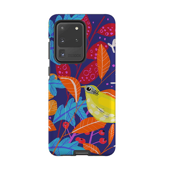Samsung phone case-Yellow Bird By Claire West-Product Details Raised bevel to protect screen from scratches. Impact resistant polycarbonate shell and shock absorbing inner TPU liner. Secure fit with design wrapping around side of the case and full access to ports. Compatible with Qi-standard wireless charging. Thickness 1/8 inch (3mm), weight 30g. Compatibility See drop down menu for options, please select the right case as we print to order.-Stringberry