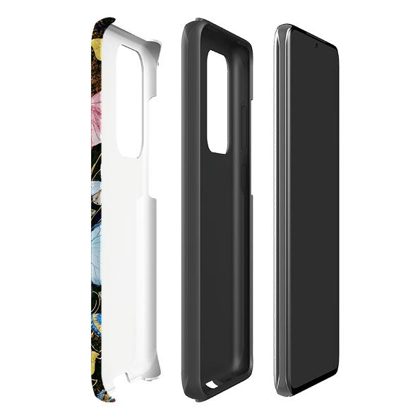 Samsung Handyhülle-Arebury – Produktdetails: Erhabene Kante schützt vor Kratzern. Stoßfeste Polycarbonatschale und stoßabsorbierender TPU-Einsatz. Sichere Passform durch umschließendes Design, voller Zugriff auf Anschlüsse. Kompatibel mit Qi-Standard-Wireless-Charging. Dicke 1/8 Zoll (3mm), Gewicht 30g. Kompatibilität: Siehe Dropdown-Menü, wählen Sie passende Hülle.-Stringberry