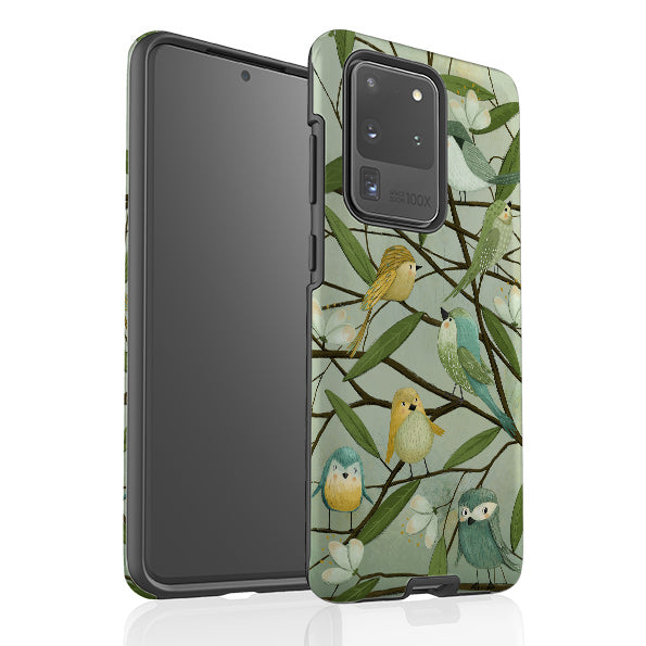 Samsung phone case-Birds By Maja Lindberg-Product Details Raised bevel to protect screen from scratches. Impact resistant polycarbonate shell and shock absorbing inner TPU liner. Secure fit with design wrapping around side of the case and full access to ports. Compatible with Qi-standard wireless charging. Thickness 1/8 inch (3mm), weight 30g. Compatibility See drop down menu for options, please select the right case as we print to order.-Stringberry
