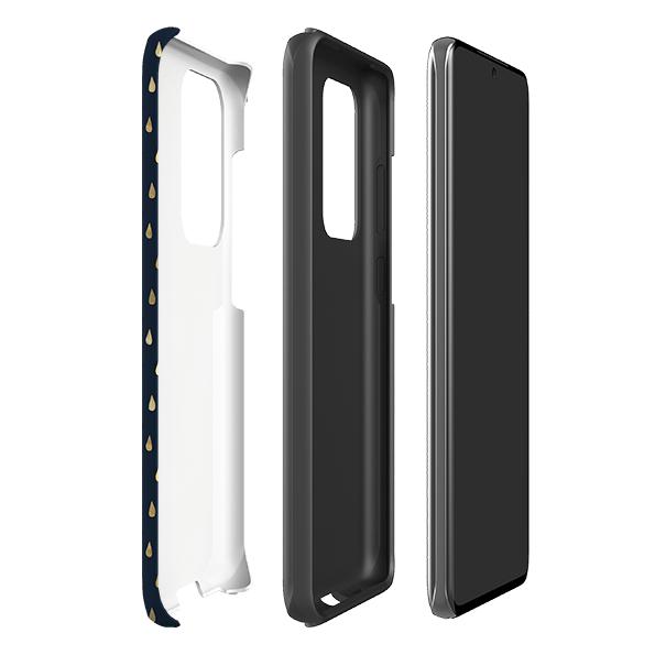 Samsung-Handyhülle Blue Rain – Produktdetails: Erhabener Rand schützt Bildschirm vor Kratzern. Stoßfeste Polycarbonatschale + stoßabsorbierender TPU-Einsatz. Sicher sitzend, vollen Zugriff auf Anschlüsse. Qi-kompatibel. 1/8 Zoll (3mm), 30g. Kompatibilität siehe Dropdown, bitte passende Hülle wählen – Stringberry