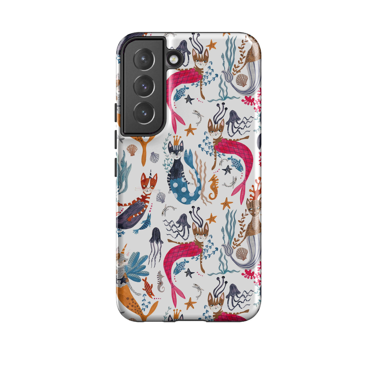 Samsung phone case-Cat-Fish By Caroline Bonne Muller-Product Details Raised bevel to protect screen from scratches. Impact resistant polycarbonate shell and shock absorbing inner TPU liner. Secure fit with design wrapping around side of the case and full access to ports. Compatible with Qi-standard wireless charging. Thickness 1/8 inch (3mm), weight 30g. Compatibility See drop down menu for options, please select the right case as we print to order.-Stringberry