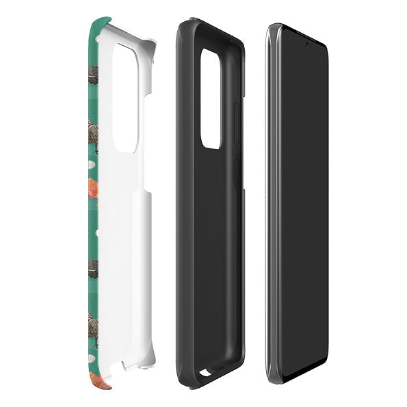 Samsung phone case-Chicken Teal By Katherine Quinn-Product Details Raised bevel to protect screen from scratches. Impact resistant polycarbonate shell and shock absorbing inner TPU liner. Secure fit with design wrapping around side of the case and full access to ports. Compatible with Qi-standard wireless charging. Thickness 1/8 inch (3mm), weight 30g. Compatibility See drop down menu for options, please select the right case as we print to order.-Stringberry