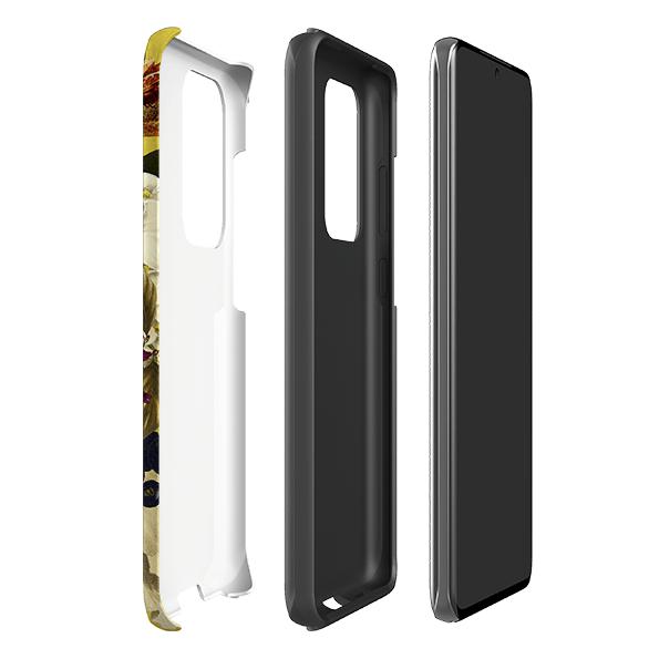 Custodia Samsung - Essenziale - Dettagli: Bordino rialzato per schermo dai graffi, guscio policarbonato resistente, fodera TPU ammortizzante. Adatto saldo, avvolge i lati, accesso alle porte, ricarica wireless Qi. Spessore 1/8 pollice (3mm), peso 30g. Consulta menu a discesa, seleziona correttamente: stampiamo su ordinazione. -Fragola