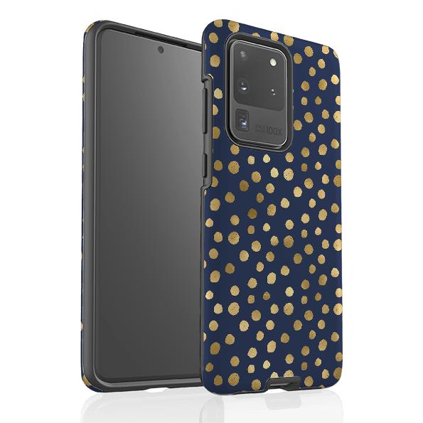 Samsung phone case-Navy Polka-Product Details Raised bevel to protect screen from scratches. Impact resistant polycarbonate shell and shock absorbing inner TPU liner. Secure fit with design wrapping around side of the case and full access to ports. Compatible with Qi-standard wireless charging. Thickness 1/8 inch (3mm), weight 30g. Compatibility See drop down menu for options, please select the right case as we print to order.-Stringberry