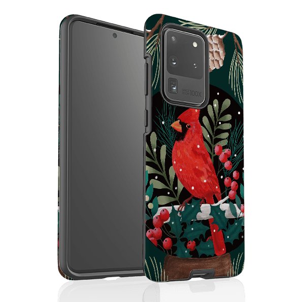 Samsung phone case-Red Cardinal By Bex Parkin-Product Details Raised bevel to protect screen from scratches. Impact resistant polycarbonate shell and shock absorbing inner TPU liner. Secure fit with design wrapping around side of the case and full access to ports. Compatible with Qi-standard wireless charging. Thickness 1/8 inch (3mm), weight 30g. Compatibility See drop down menu for options, please select the right case as we print to order.-Stringberry