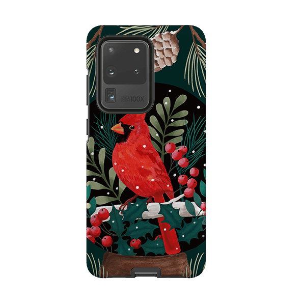 Samsung phone case-Red Cardinal By Bex Parkin-Product Details Raised bevel to protect screen from scratches. Impact resistant polycarbonate shell and shock absorbing inner TPU liner. Secure fit with design wrapping around side of the case and full access to ports. Compatible with Qi-standard wireless charging. Thickness 1/8 inch (3mm), weight 30g. Compatibility See drop down menu for options, please select the right case as we print to order.-Stringberry