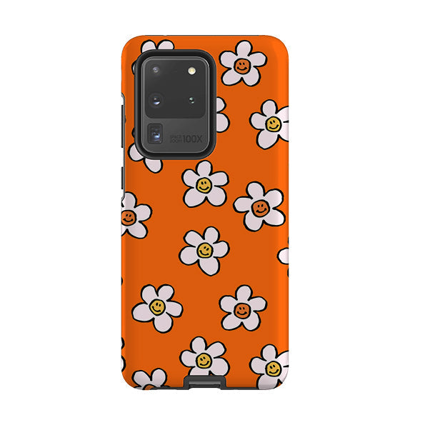 Samsung phone case-Smiley Orange-Product Details Raised bevel to protect screen from scratches. Impact resistant polycarbonate shell and shock absorbing inner TPU liner. Secure fit with design wrapping around side of the case and full access to ports. Compatible with Qi-standard wireless charging. Thickness 1/8 inch (3mm), weight 30g. Compatibility See drop down menu for options, please select the right case as we print to order.-Stringberry