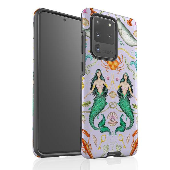 Samsung phone case-Tritons Treasure Lilac By Catherine Rowe-Product Details Raised bevel to protect screen from scratches. Impact resistant polycarbonate shell and shock absorbing inner TPU liner. Secure fit with design wrapping around side of the case and full access to ports. Compatible with Qi-standard wireless charging. Thickness 1/8 inch (3mm), weight 30g. Compatibility See drop down menu for options, please select the right case as we print to order.-Stringberry