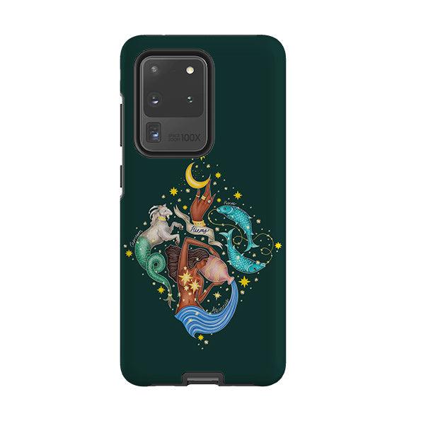 Samsung phone case-Winter Zodiac By Catherine Rowe-Product Details Raised bevel to protect screen from scratches. Impact resistant polycarbonate shell and shock absorbing inner TPU liner. Secure fit with design wrapping around side of the case and full access to ports. Compatible with Qi-standard wireless charging. Thickness 1/8 inch (3mm), weight 30g. Compatibility See drop down menu for options, please select the right case as we print to order.-Stringberry
