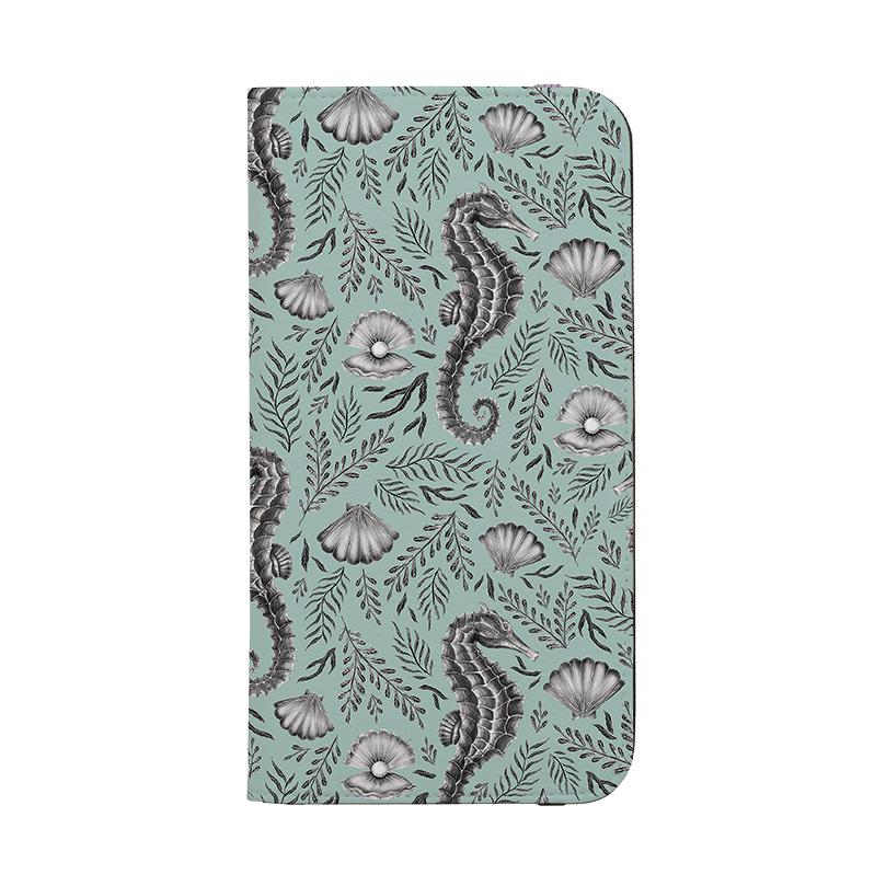 Wallet phone case-Seahorse Green By Catherine Rowe-Vegan Leather Wallet Case Vegan leather. 3 slots for cards Fully printed exterior. Compatibility See drop down menu for options, please select the right case as we print to order.-Stringberry