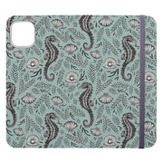 Wallet phone case-Seahorse Green By Catherine Rowe-Vegan Leather Wallet Case Vegan leather. 3 slots for cards Fully printed exterior. Compatibility See drop down menu for options, please select the right case as we print to order.-Stringberry