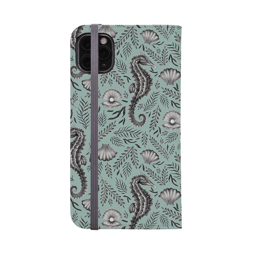 Wallet phone case-Seahorse Green By Catherine Rowe-Vegan Leather Wallet Case Vegan leather. 3 slots for cards Fully printed exterior. Compatibility See drop down menu for options, please select the right case as we print to order.-Stringberry
