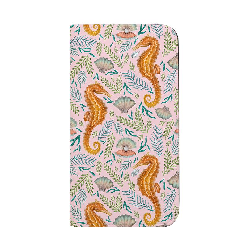 Wallet phone case-Seahorse Pink By Catherine Rowe-Vegan Leather Wallet Case Vegan leather. 3 slots for cards Fully printed exterior. Compatibility See drop down menu for options, please select the right case as we print to order.-Stringberry